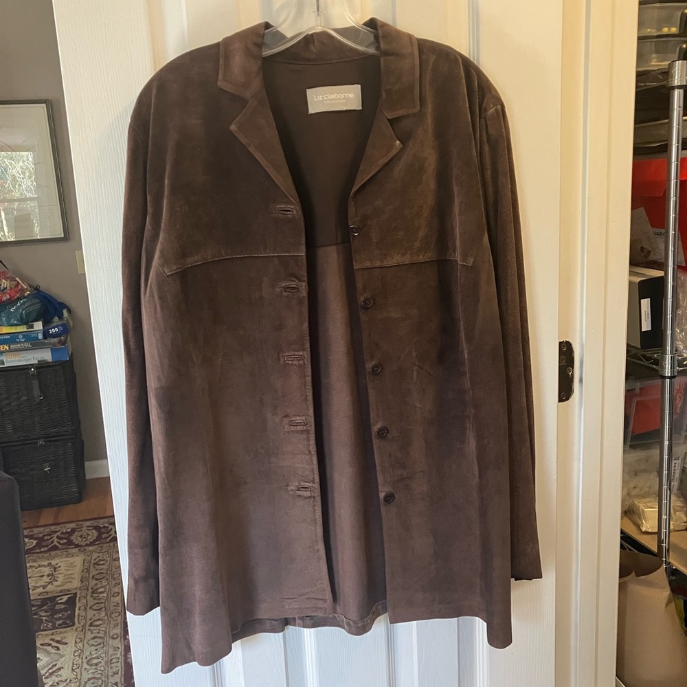 Liz Claiborne Collection Brown Suede Shirt Jacket Sz L - Picture 8 of 9